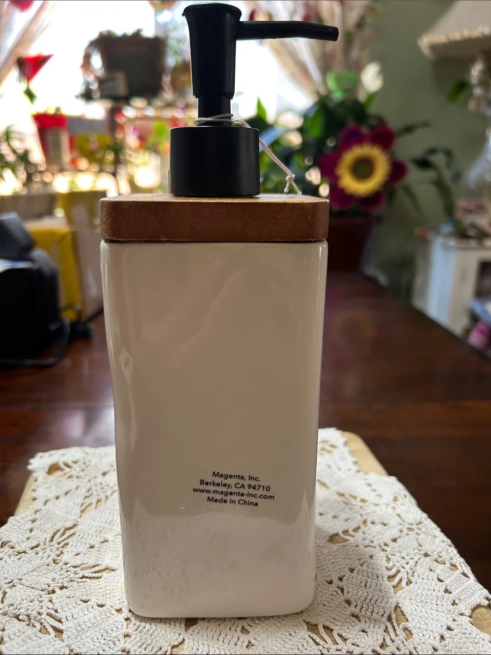 Rae Dunn Ceramic Square Soap Dispenser Wood Top “SOAP” and Pumpkins Decor NWT